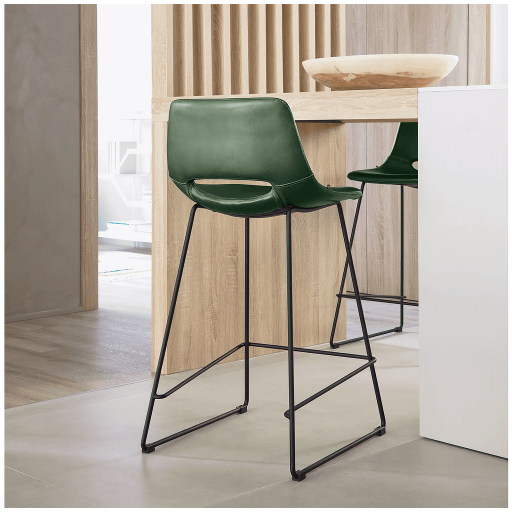 Tabouret de bar de cuisine en similicuir vert style Mid-Century