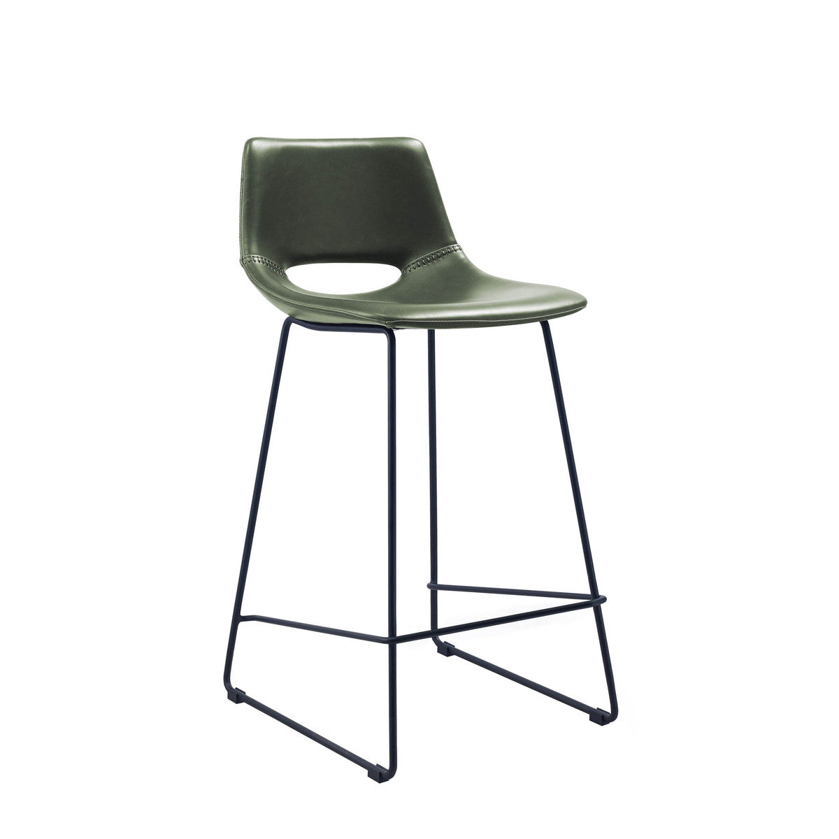 Tabouret de bar de cuisine en similicuir vert style Mid-Century