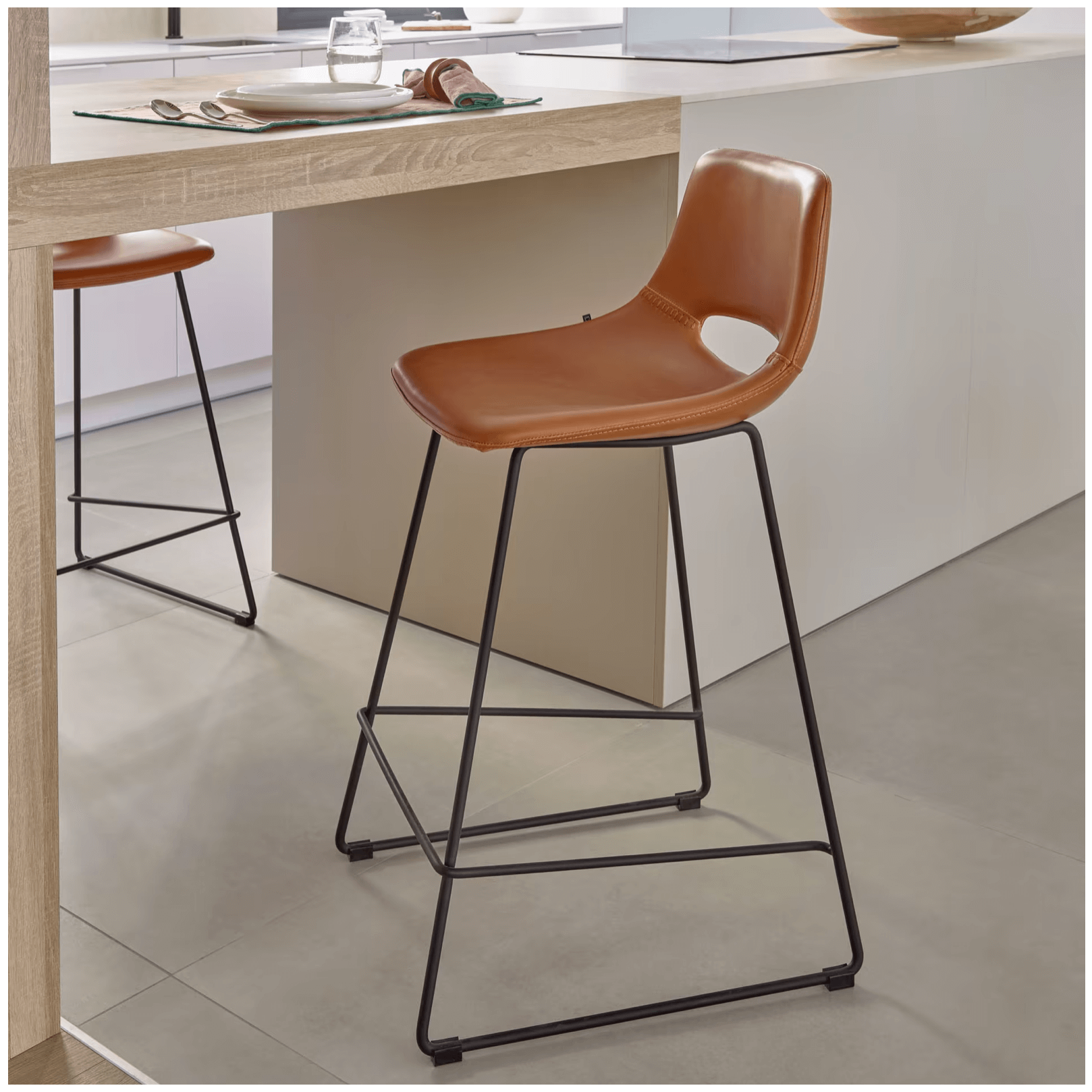 Tabouret de bar de cuisine en similicuir rouille