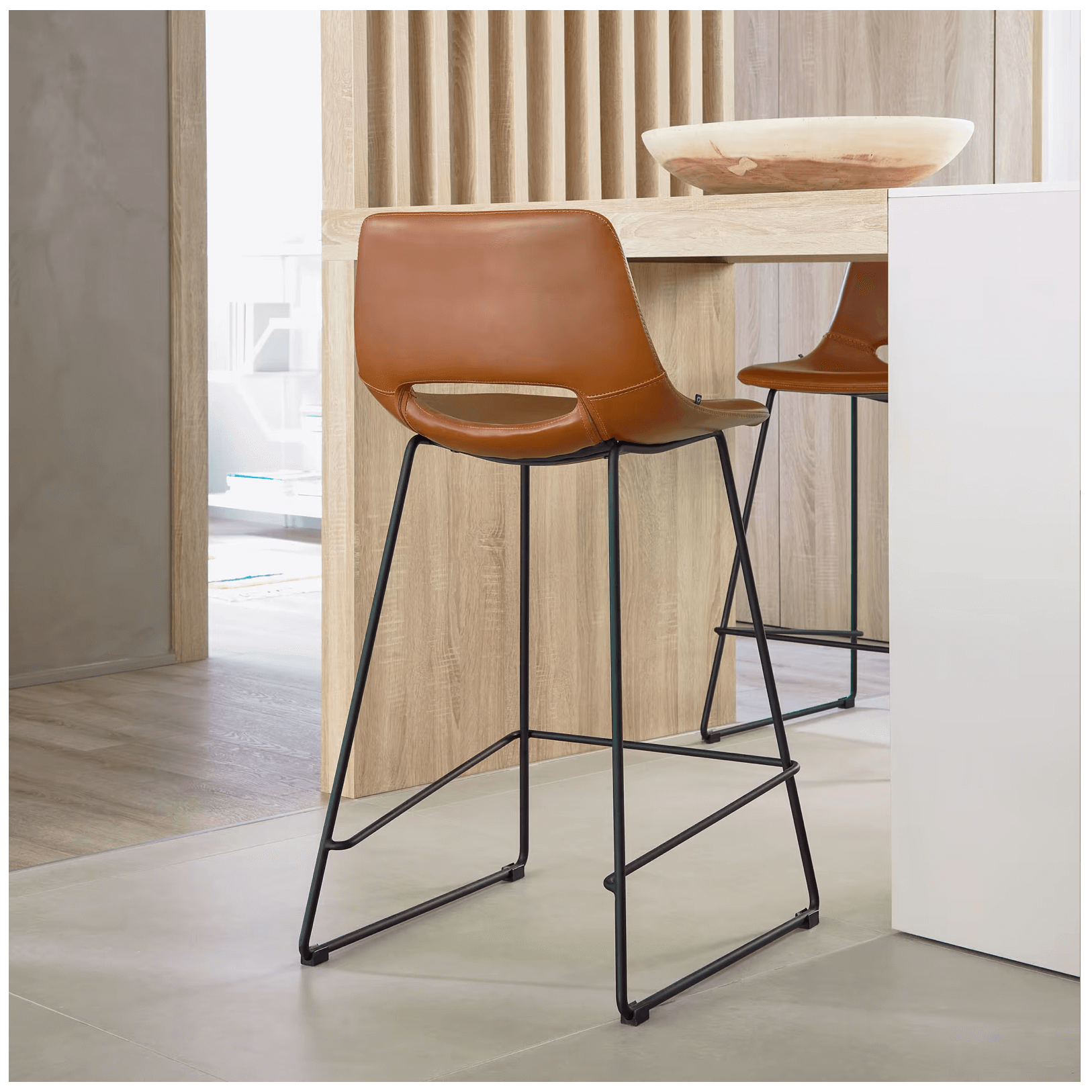 Tabouret de bar de cuisine en similicuir rouille