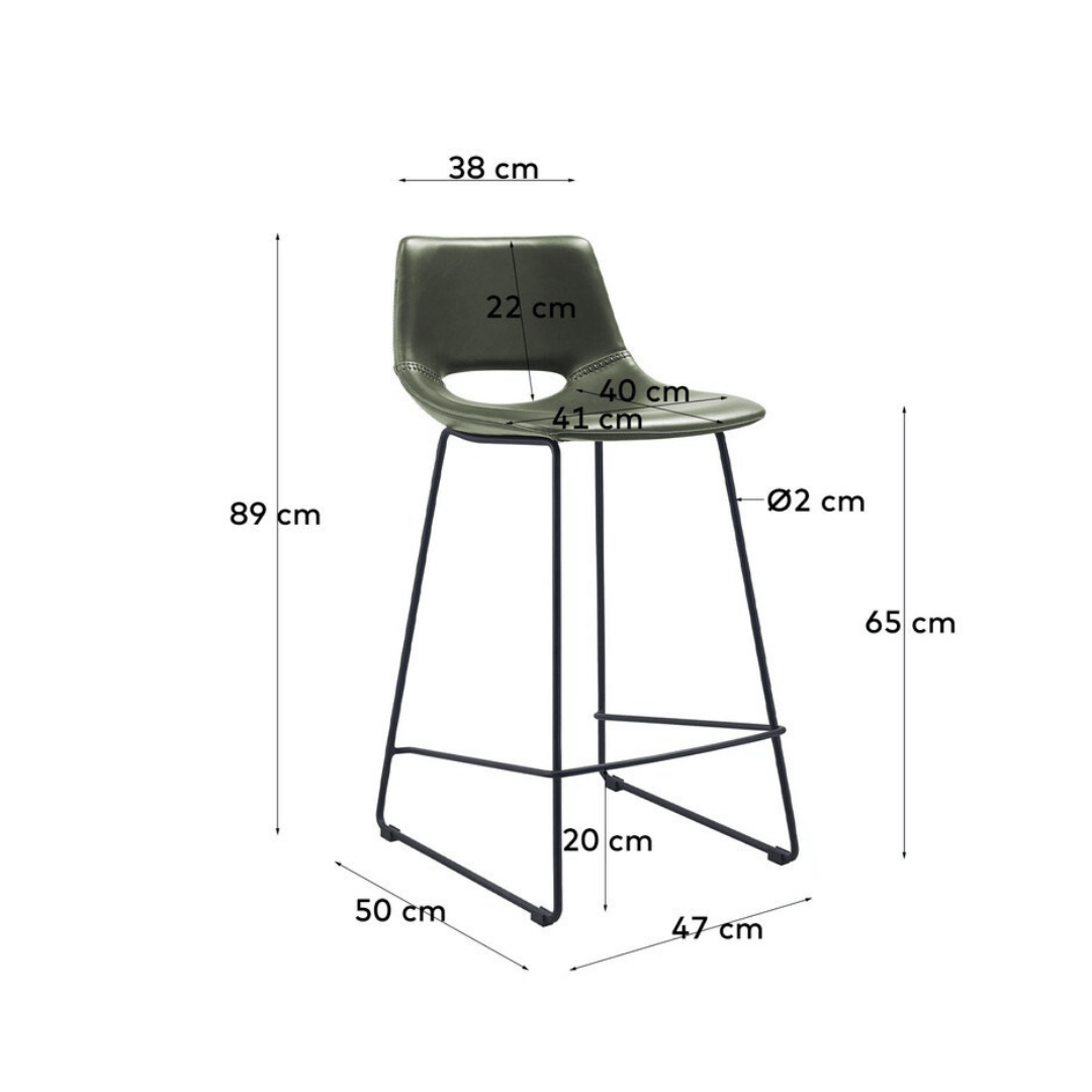Tabouret de bar de cuisine en similicuir vert style Mid-Century