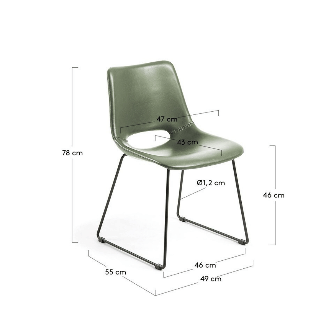 Chaise de salle à manger en similicuir vert style Mid-Century