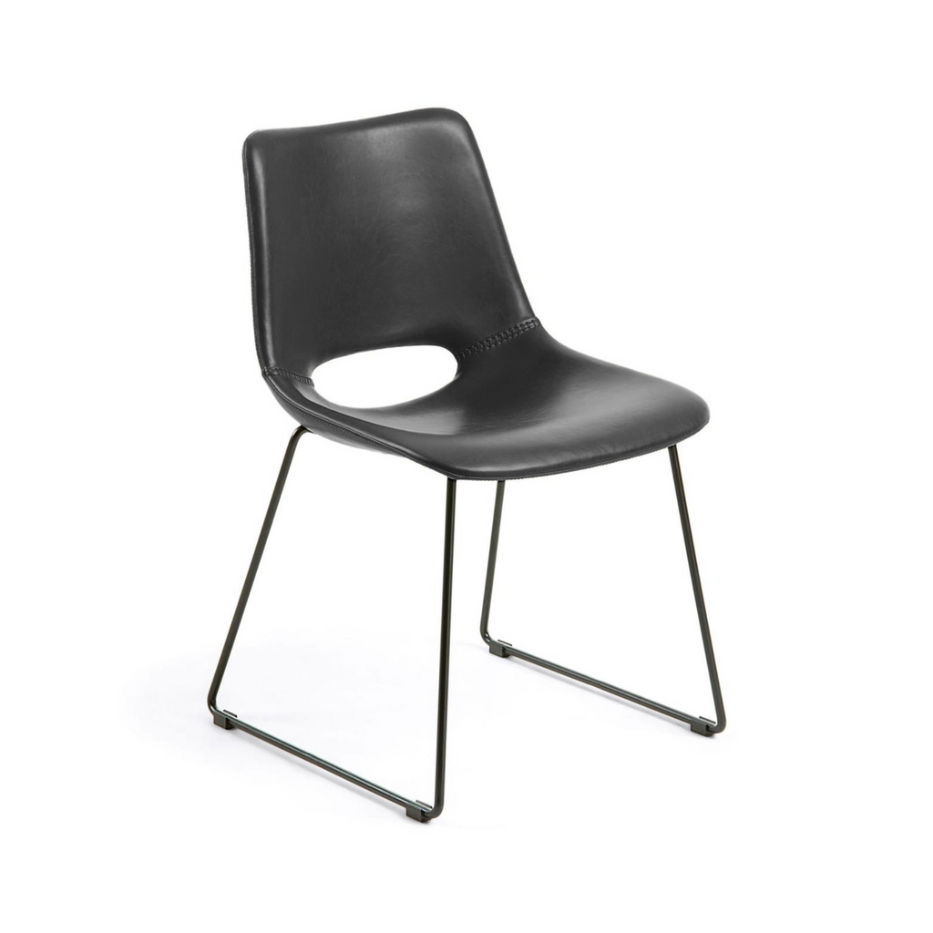 Chaise de salle à manger en similicuir noir de style Mid-Century