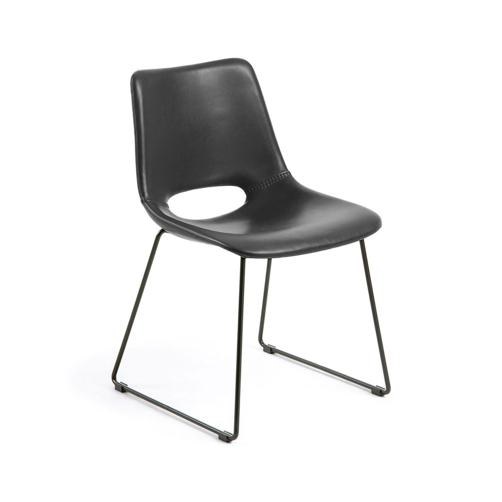 Chaise de salle à manger en similicuir noir de style Mid-Century