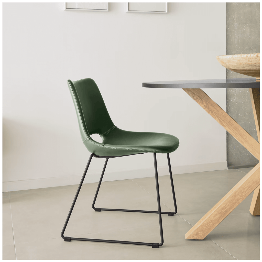 Chaise de salle à manger en similicuir vert style Mid-Century