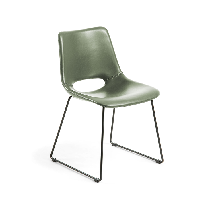 Chaise de salle à manger en similicuir vert style Mid-Century