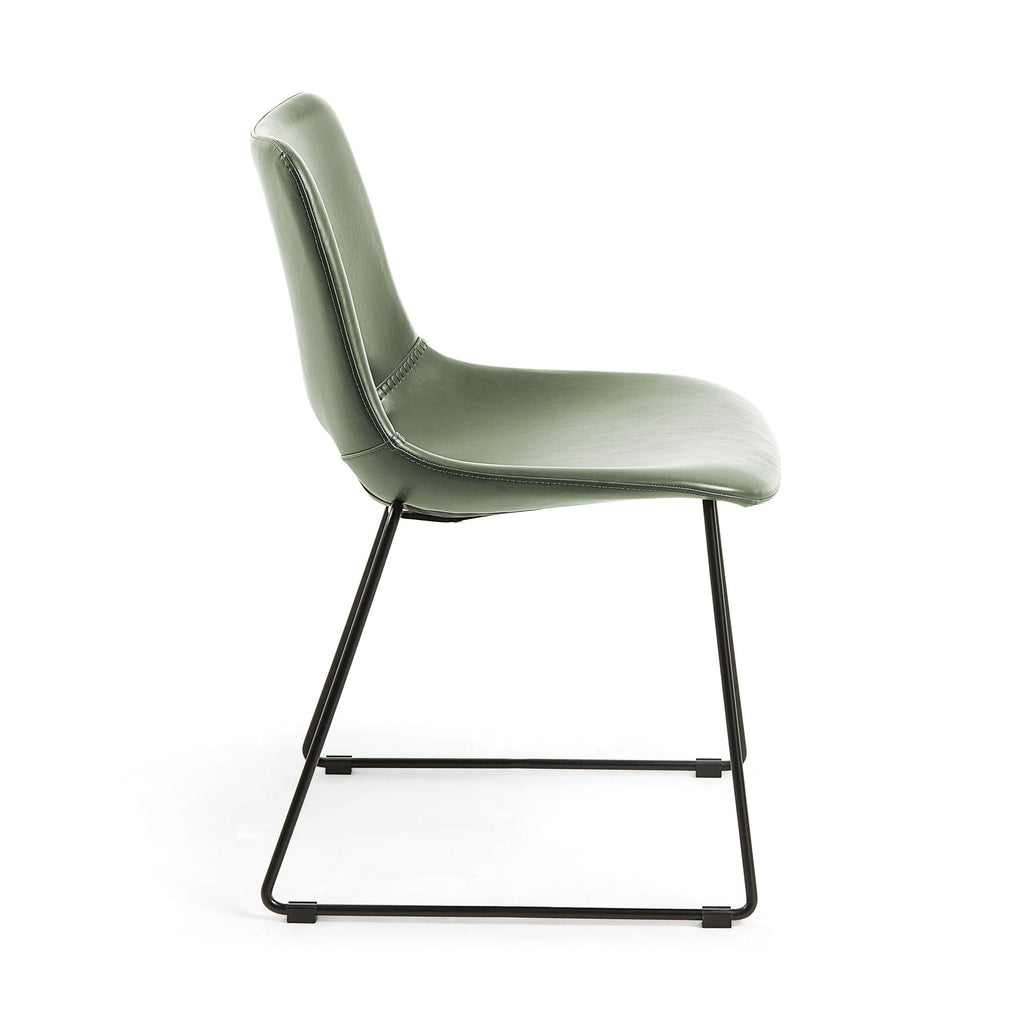 Chaise de salle à manger en similicuir vert style Mid-Century