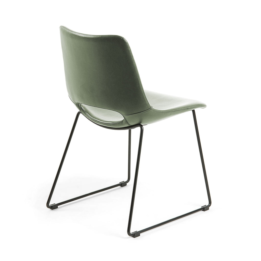 Chaise de salle à manger en similicuir vert style Mid-Century