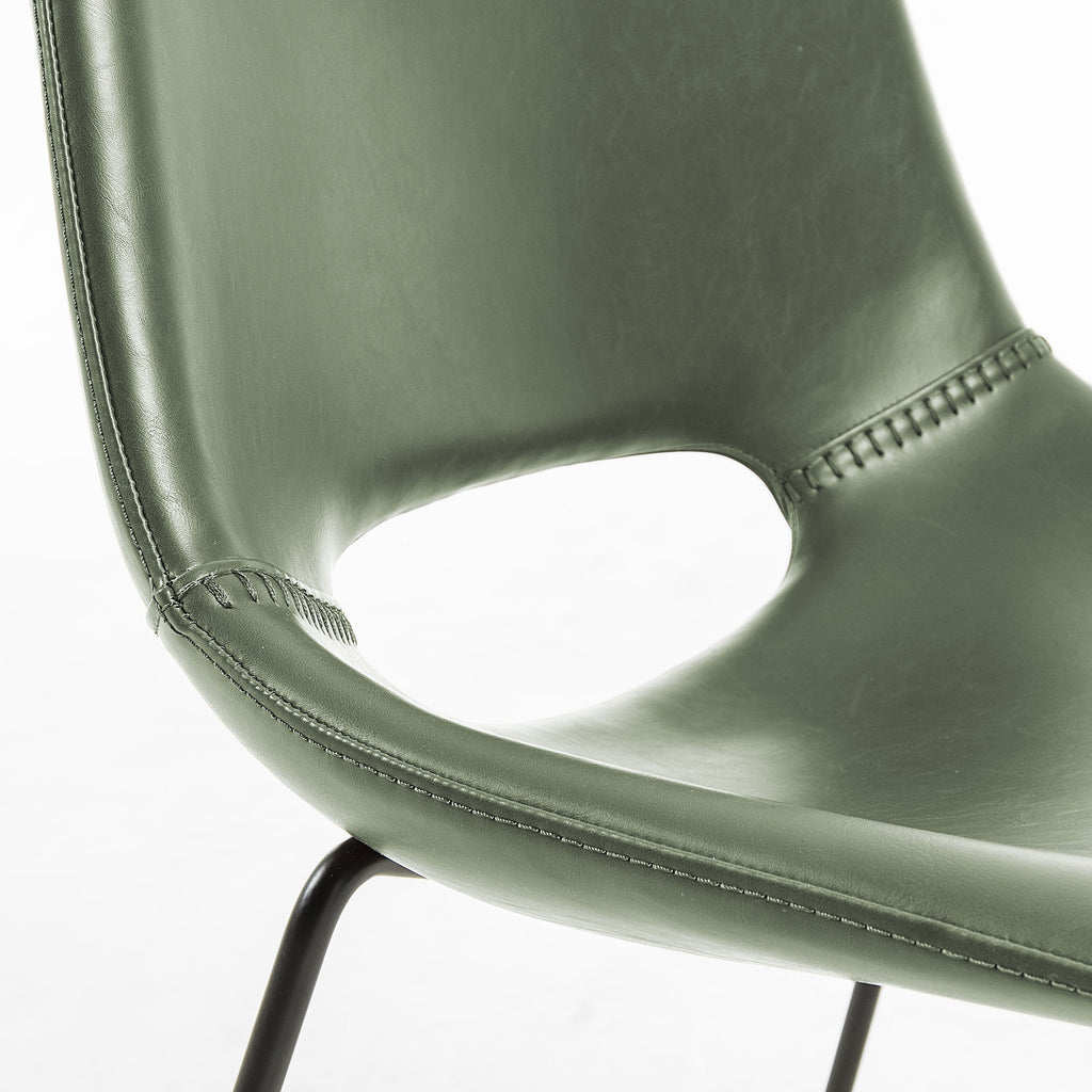 Chaise de salle à manger en similicuir vert style Mid-Century
