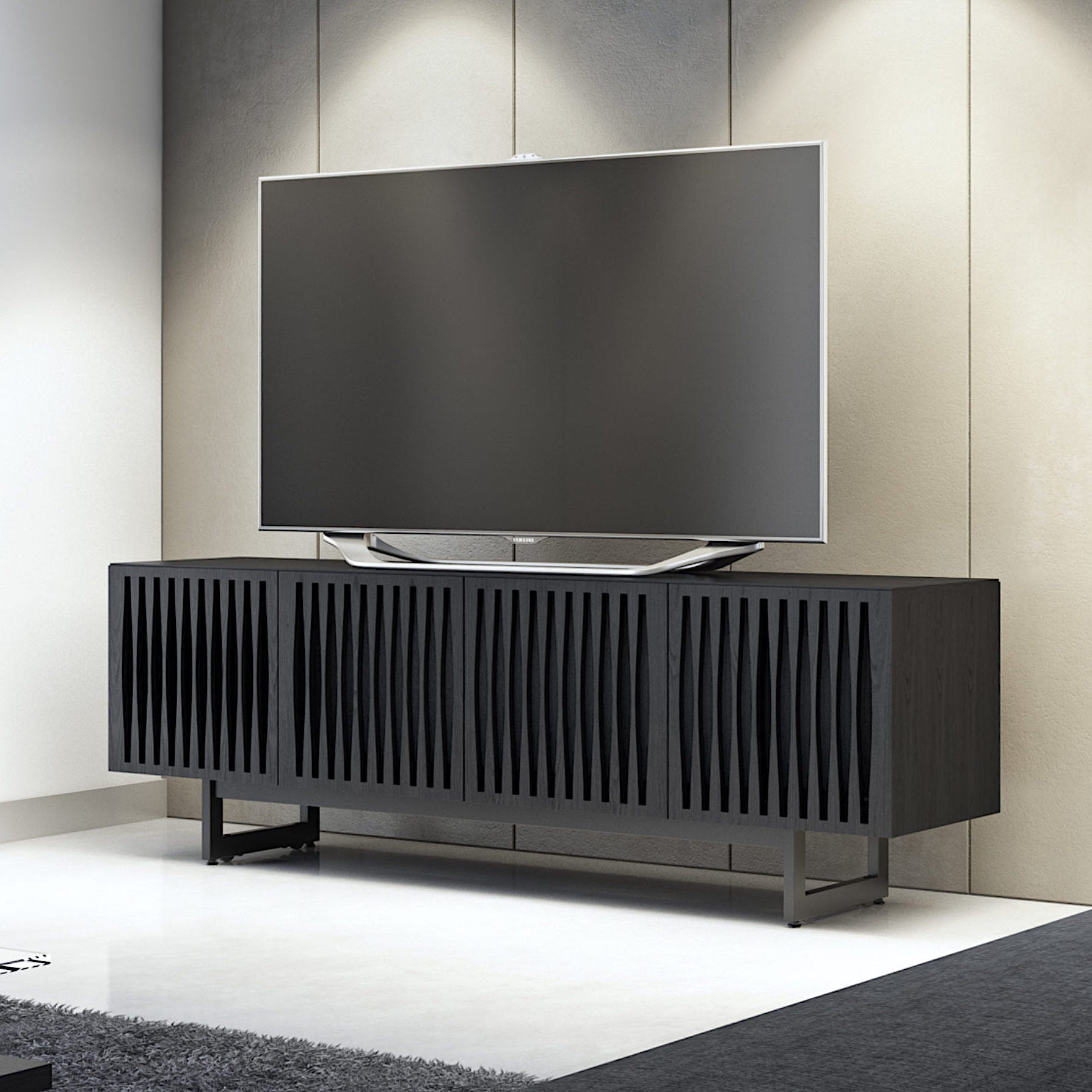 Meuble TV en frêne anthracite de style Mid-Century pour salon