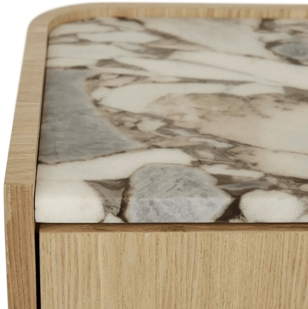 Table de chevet moderne en marbre et frêne naturel pour chambre à coucher