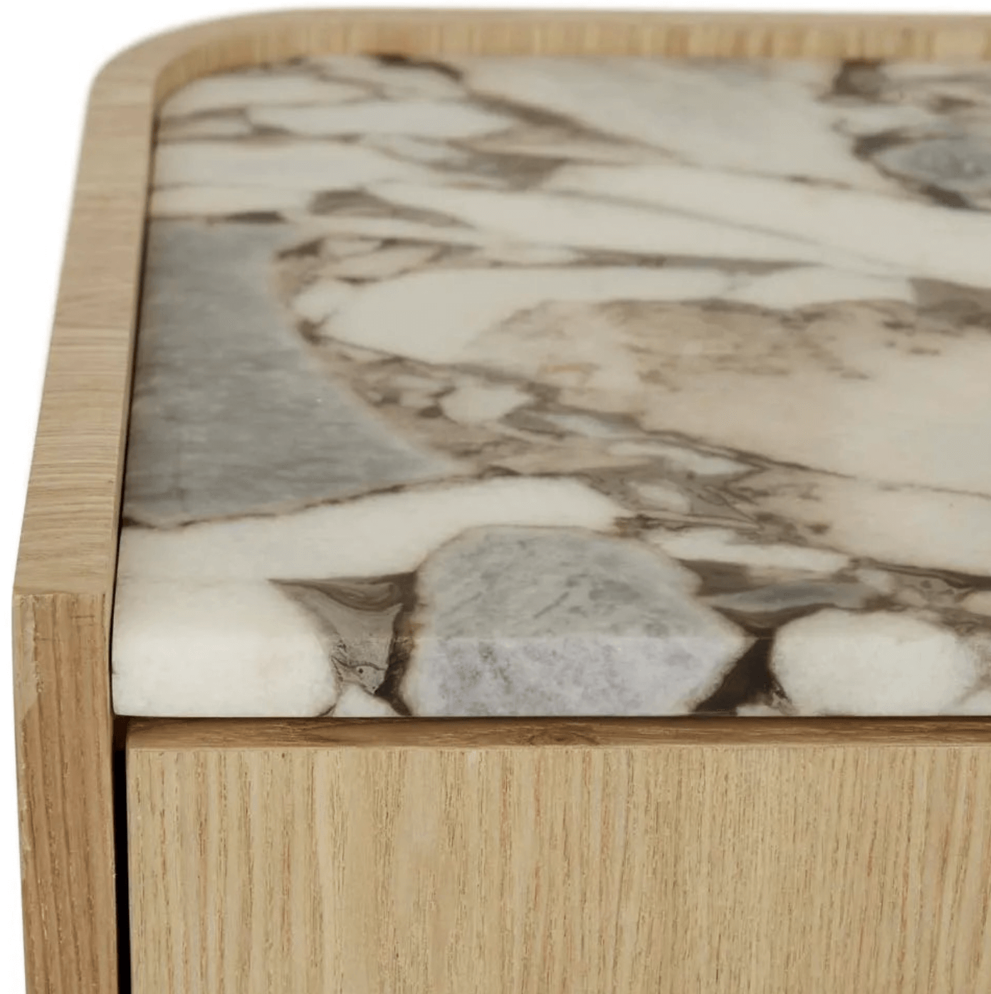 Table de chevet moderne en marbre et frêne naturel pour chambre à coucher