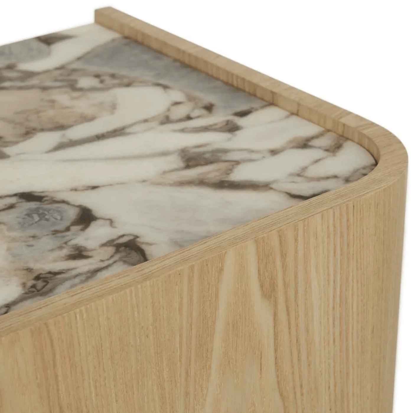 Table de chevet moderne en marbre et frêne naturel pour chambre à coucher