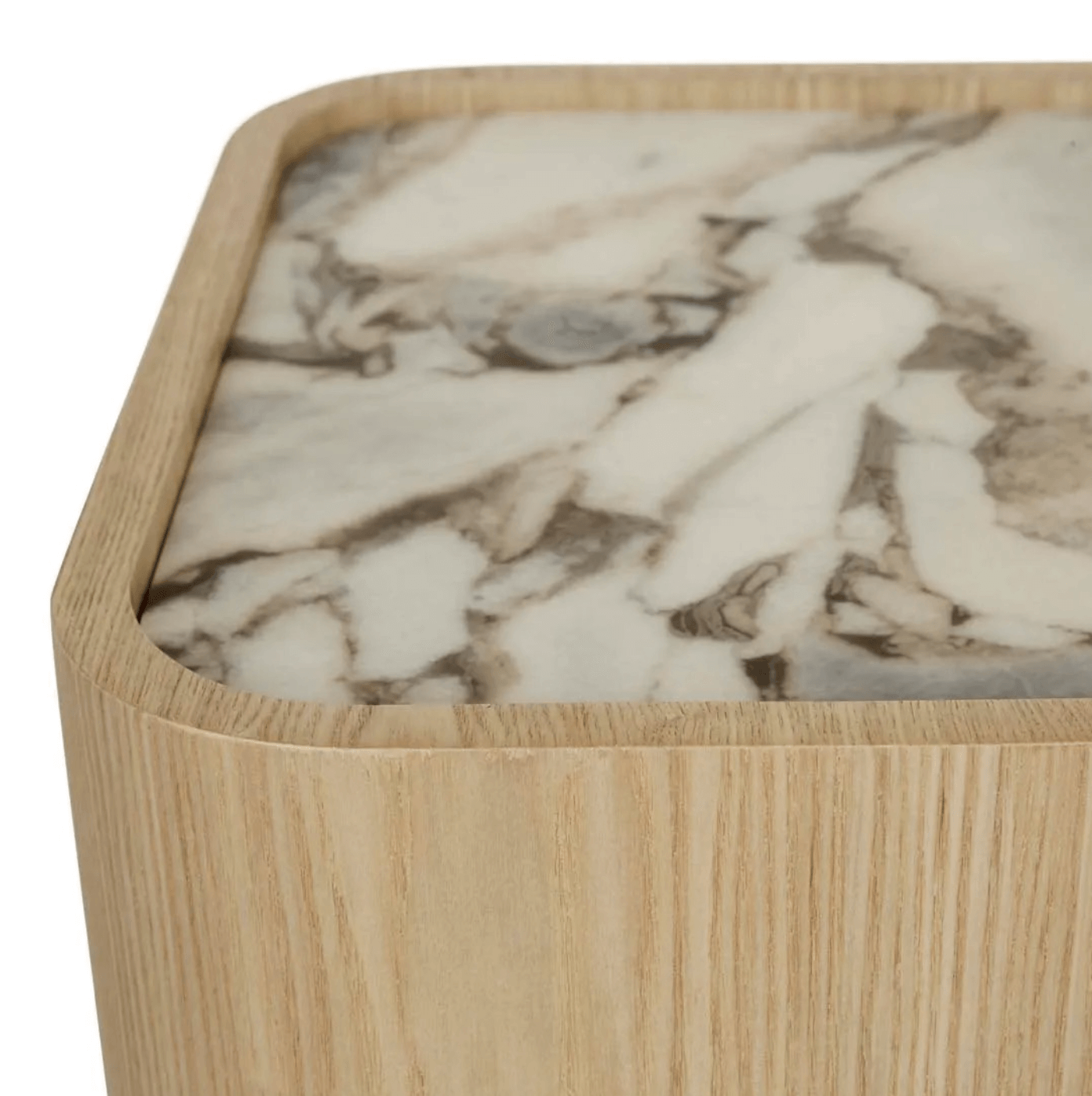 Table de chevet moderne en marbre et frêne naturel pour chambre à coucher