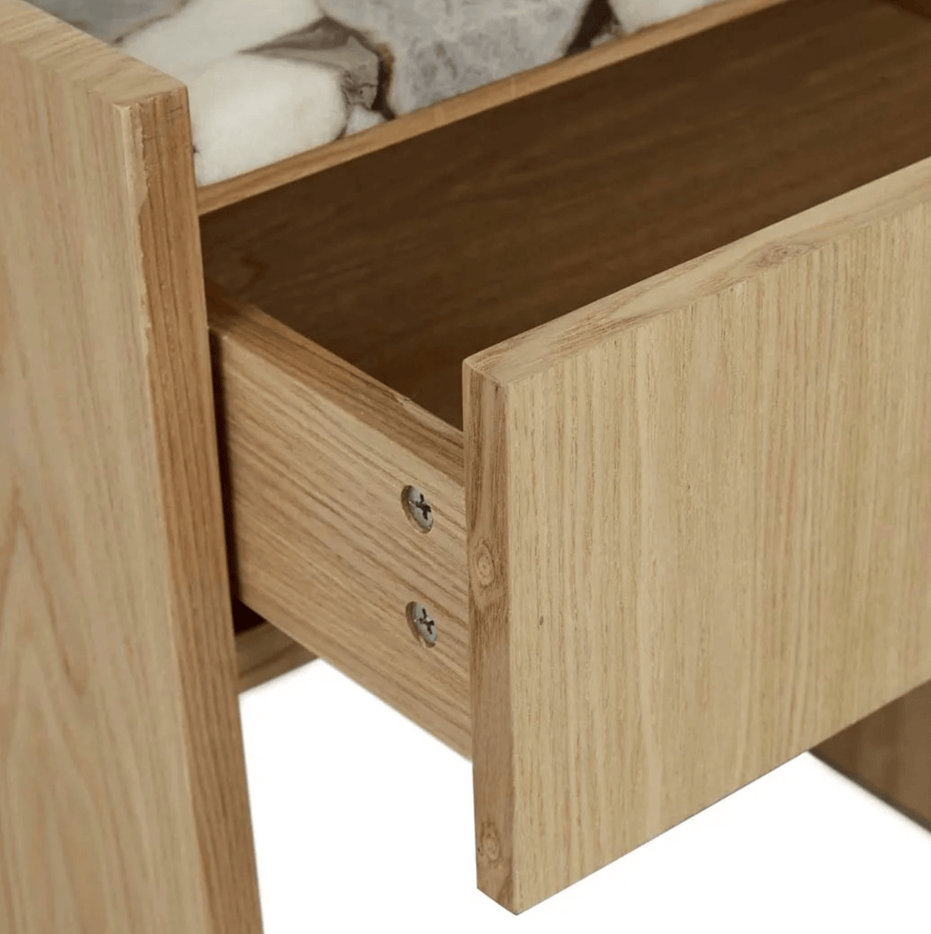 Table de chevet moderne en marbre et frêne naturel pour chambre à coucher