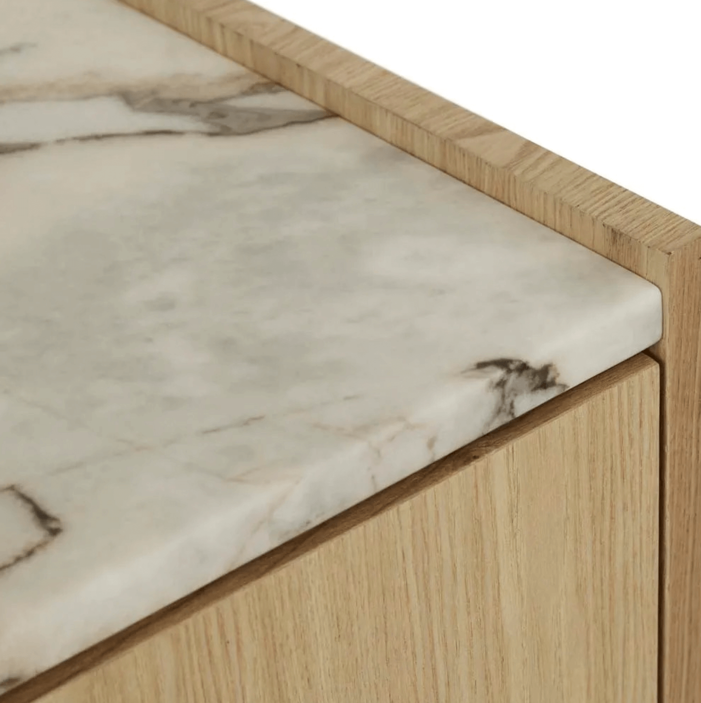 Table de chevet moderne en marbre et frêne naturel pour chambre à coucher