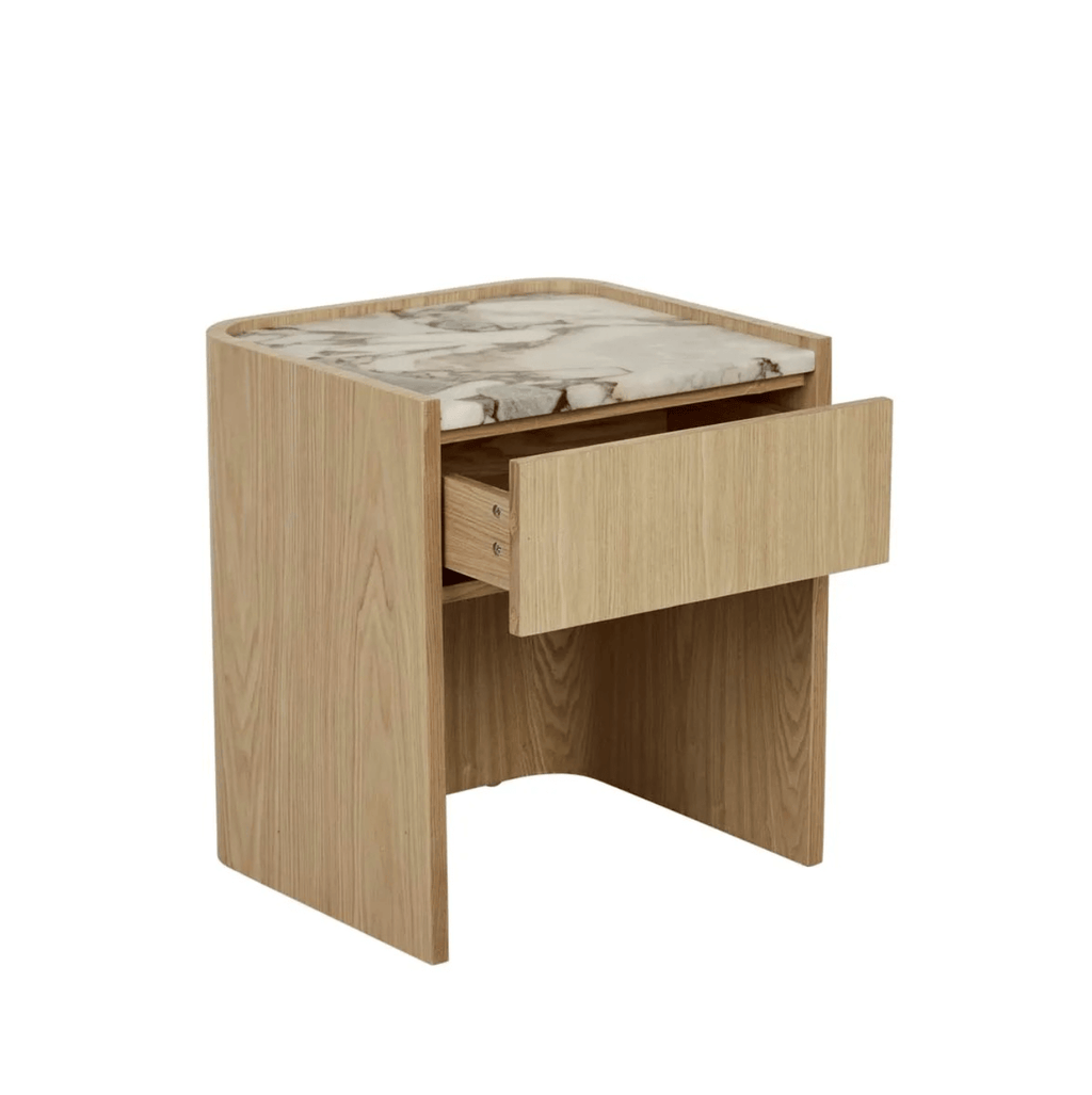 Table de chevet moderne en marbre et frêne naturel pour chambre à coucher