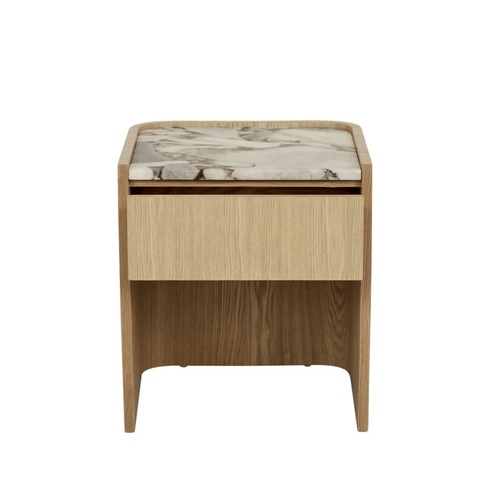 Table de chevet moderne en marbre et frêne naturel pour chambre à coucher