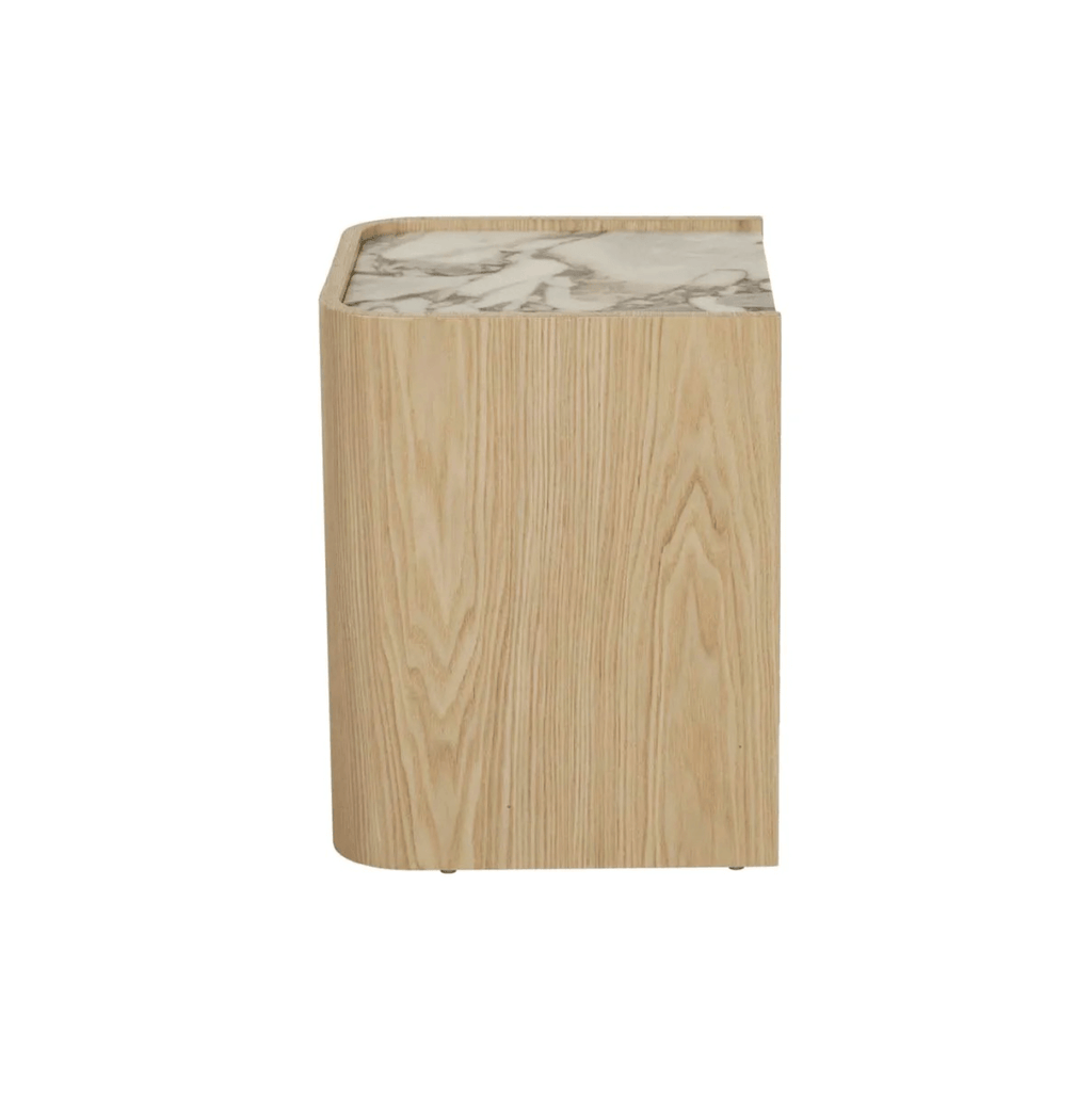 Table de chevet moderne en marbre et frêne naturel pour chambre à coucher