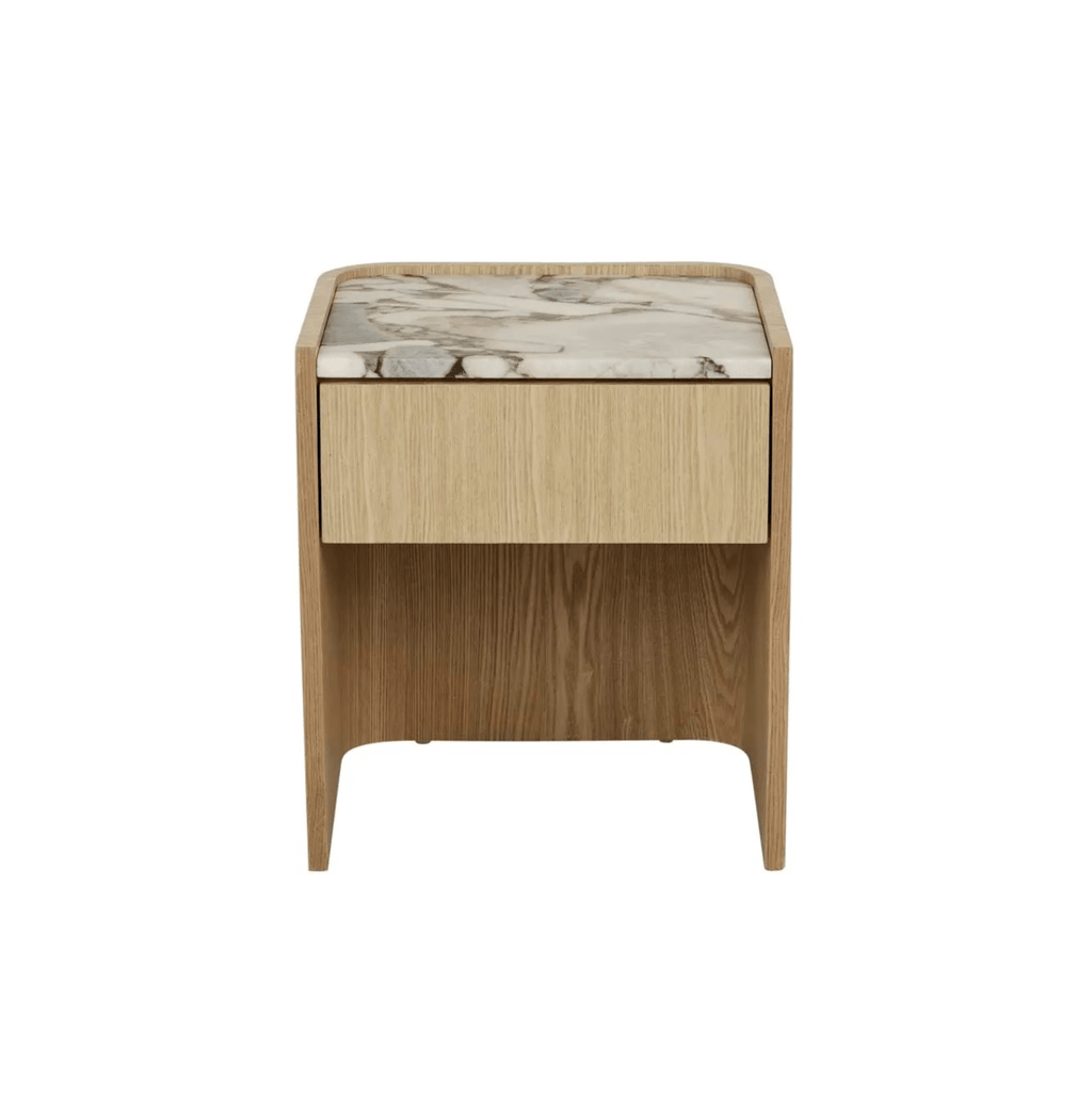 Table de chevet moderne en marbre et frêne naturel pour chambre à coucher