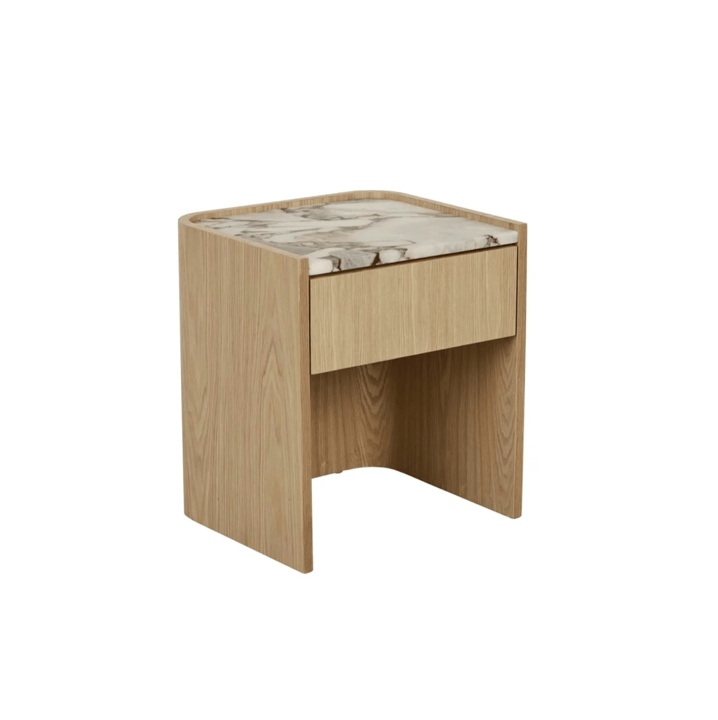 Table de chevet moderne en marbre et frêne naturel pour chambre à coucher
