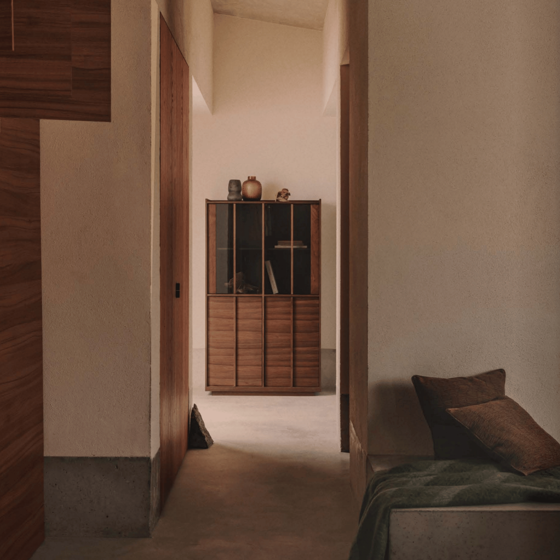 Meuble de rangement en noyer brun de style Mid-Century avec rangement pour le salon