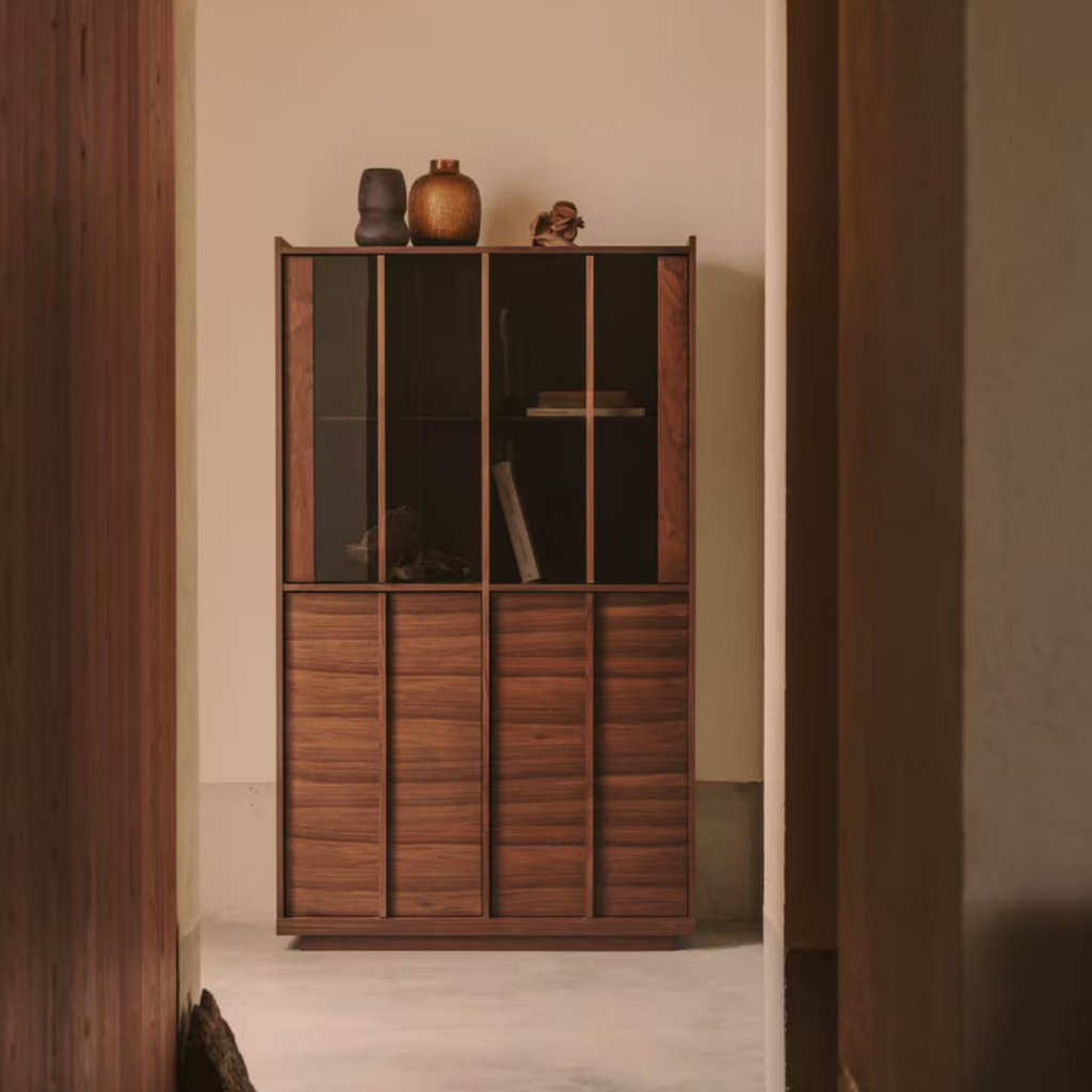 Meuble de rangement en noyer brun de style Mid-Century avec rangement pour le salon