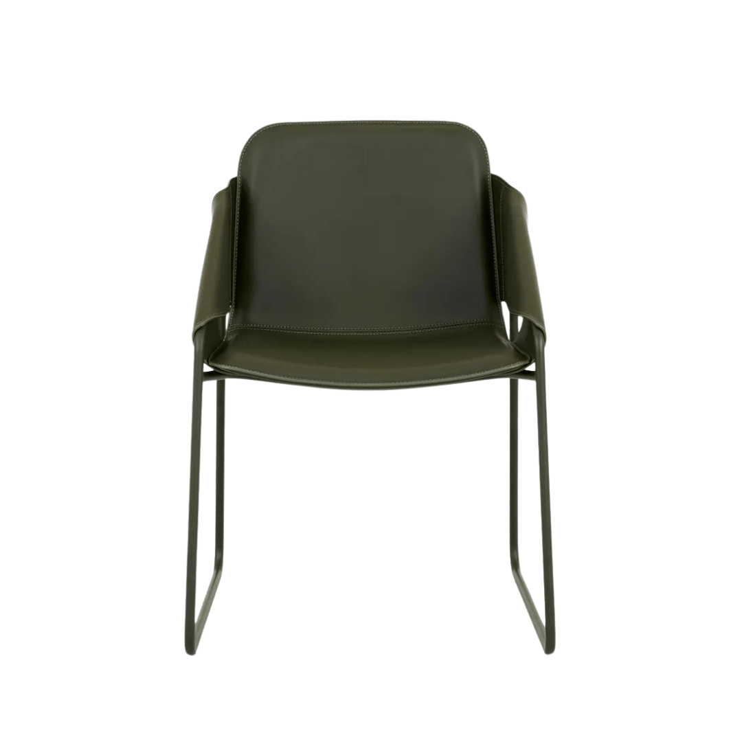 Chaise de salle à manger industrielle en cuir vert avec revêtement en tissu