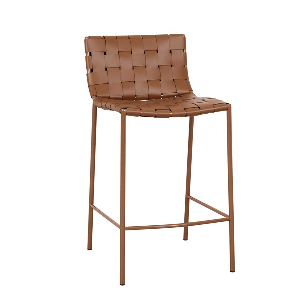 Tabouret de bar mi-siècle en cuir couleur sable avec pieds en métal laqué époxy pour cuisine