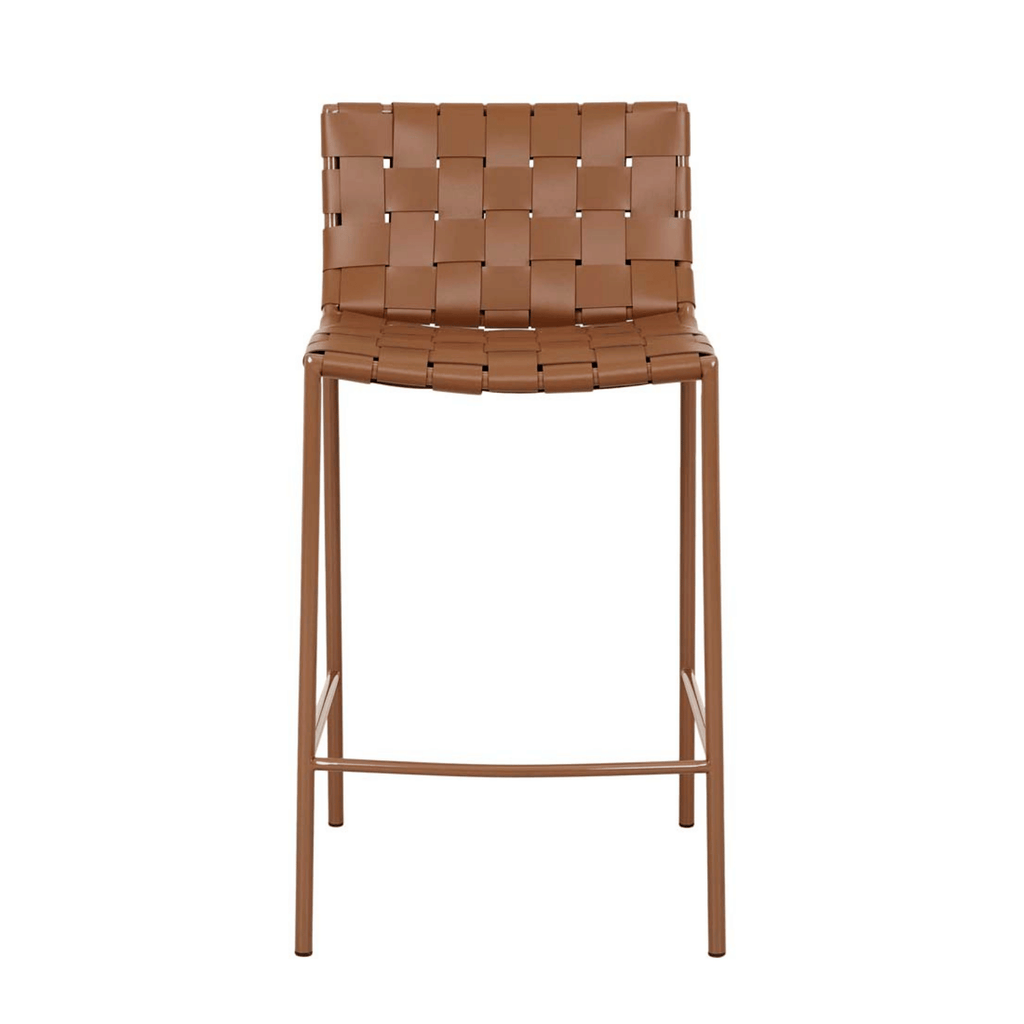 Tabouret de bar mi-siècle en cuir couleur sable avec pieds en métal laqué époxy pour cuisine