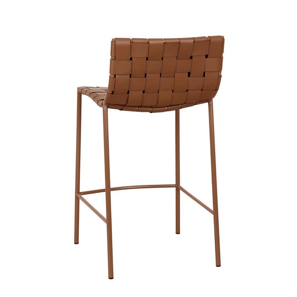 Tabouret de bar mi-siècle en cuir couleur sable avec pieds en métal laqué époxy pour cuisine
