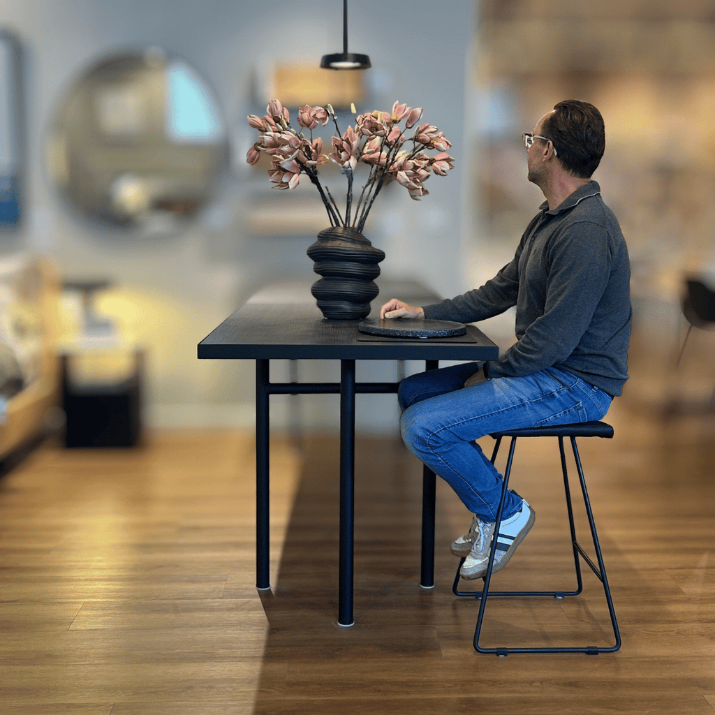 Tabouret de bar en similicuir noir avec assise rembourrée pour cuisine