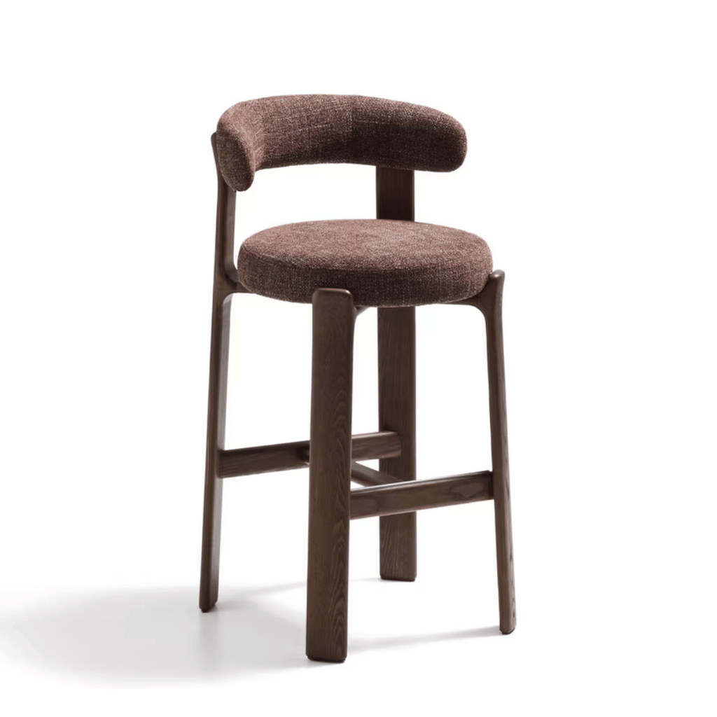 Tabouret de Bar Mid-Century en Brique Noyer avec Mousse Haute Densité et Pieds en Bois pour Cuisine
