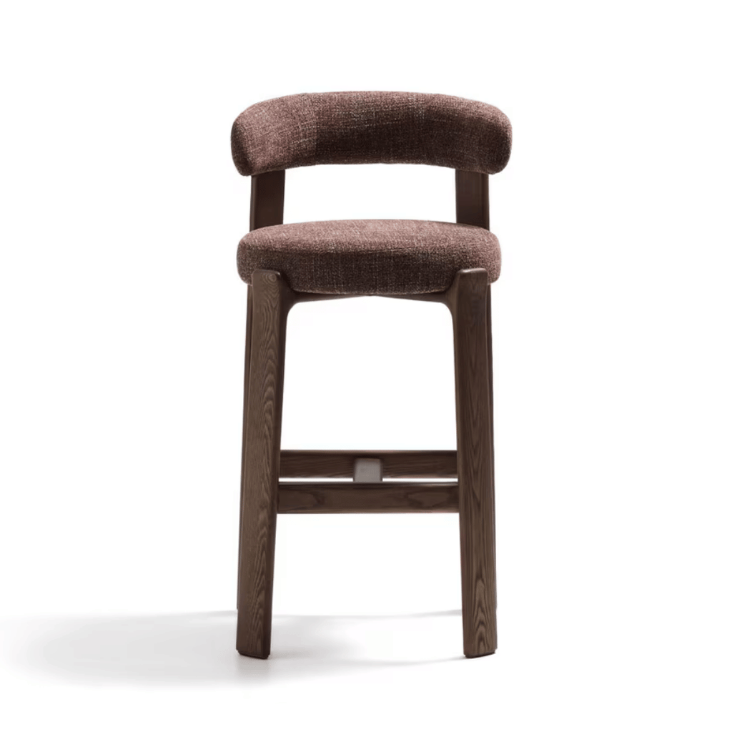 Tabouret de Bar Mid-Century en Brique Noyer avec Mousse Haute Densité et Pieds en Bois pour Cuisine