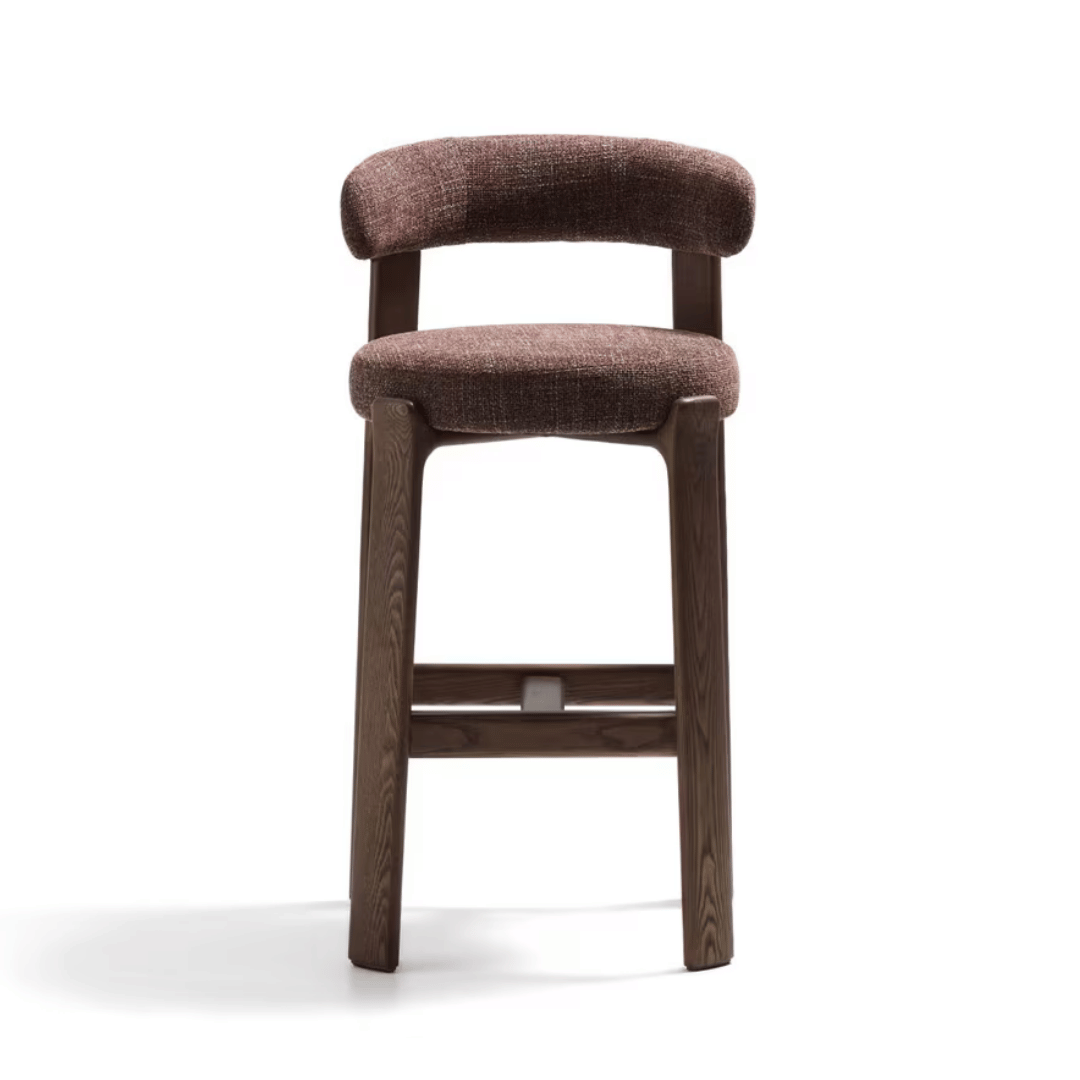 Tabouret de Bar Mid-Century en Brique Noyer avec Mousse Haute Densité et Pieds en Bois pour Cuisine