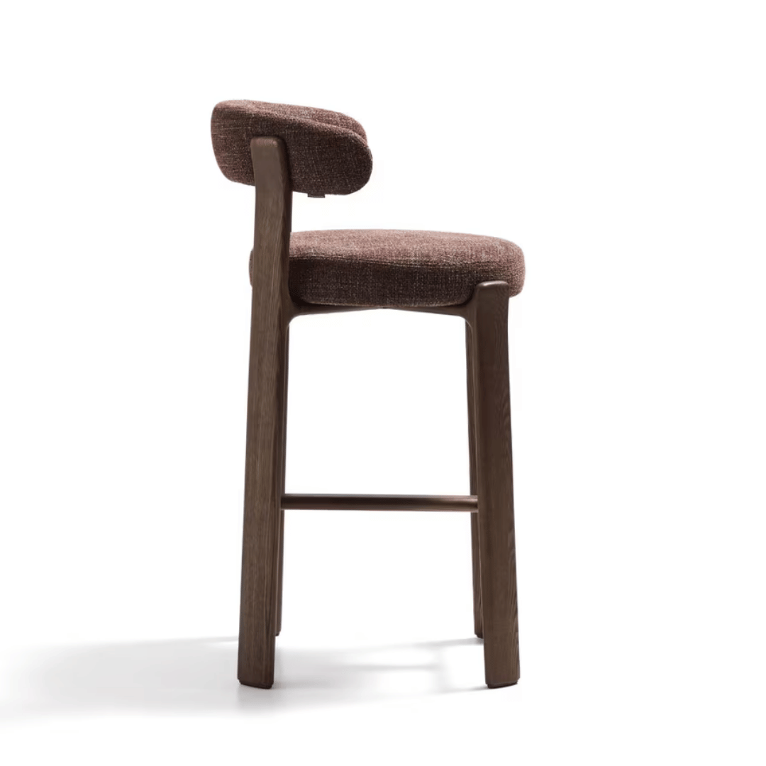 Tabouret de Bar Mid-Century en Brique Noyer avec Mousse Haute Densité et Pieds en Bois pour Cuisine