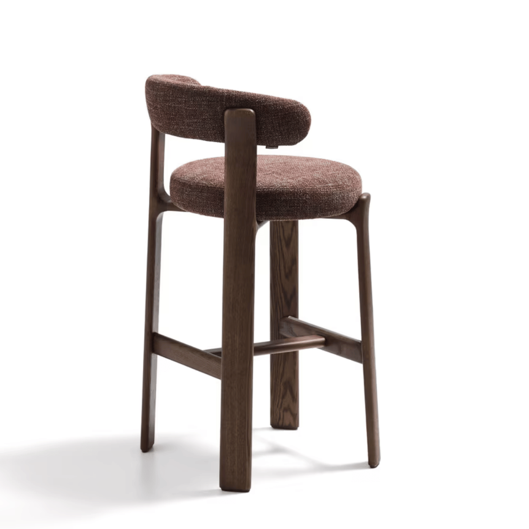 Tabouret de Bar Mid-Century en Brique Noyer avec Mousse Haute Densité et Pieds en Bois pour Cuisine
