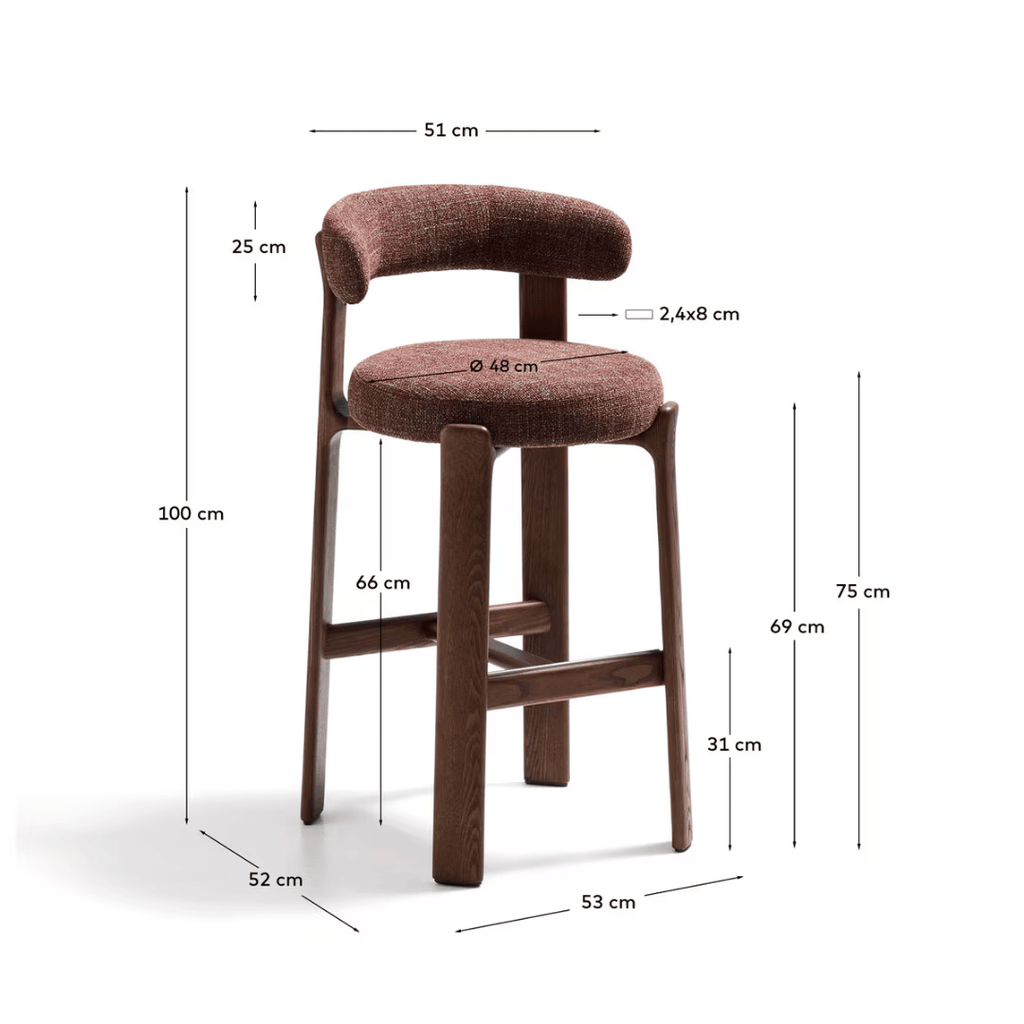 Tabouret de Bar Mid-Century en Brique Noyer avec Mousse Haute Densité et Pieds en Bois pour Cuisine