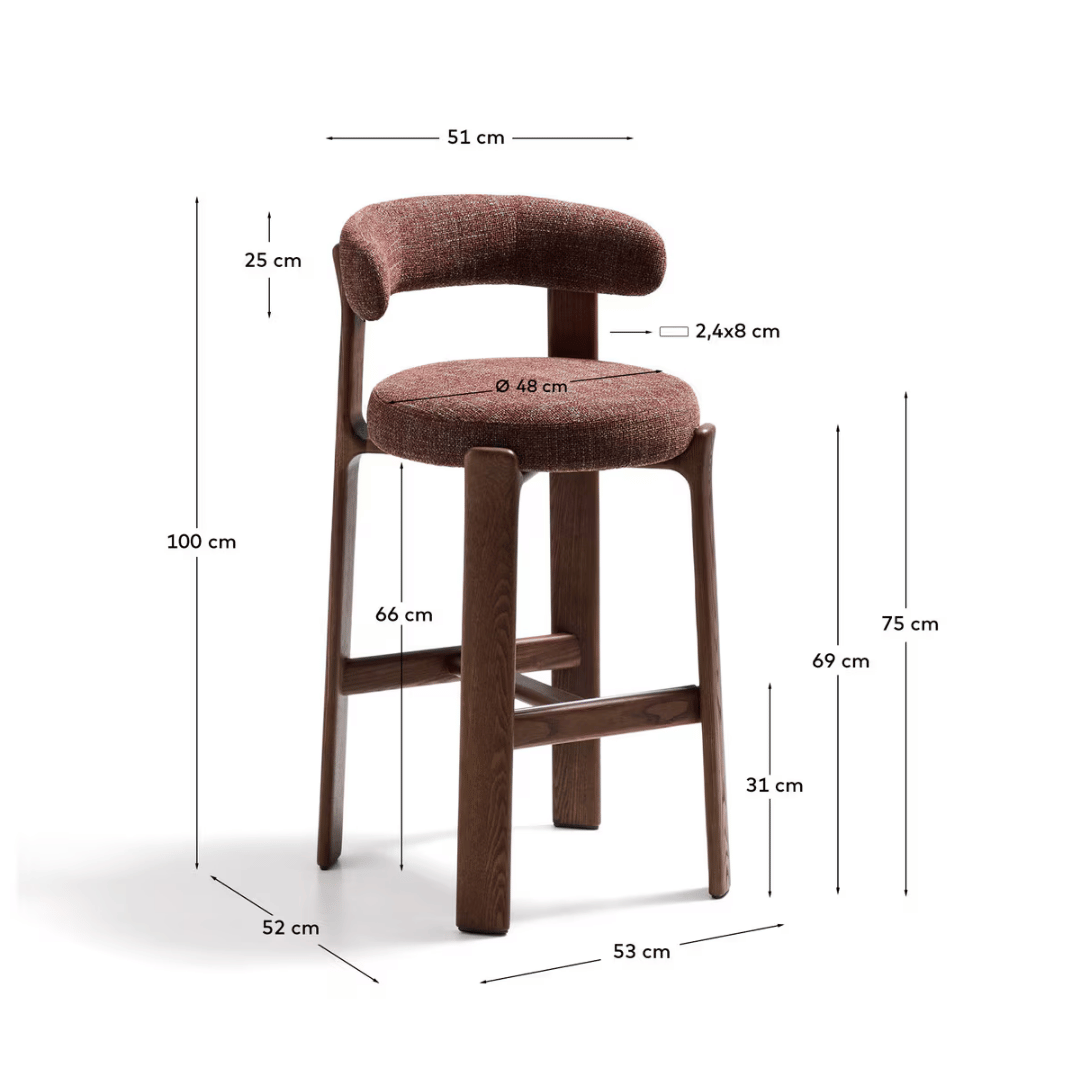 Tabouret de Bar Mid-Century en Brique Noyer avec Mousse Haute Densité et Pieds en Bois pour Cuisine