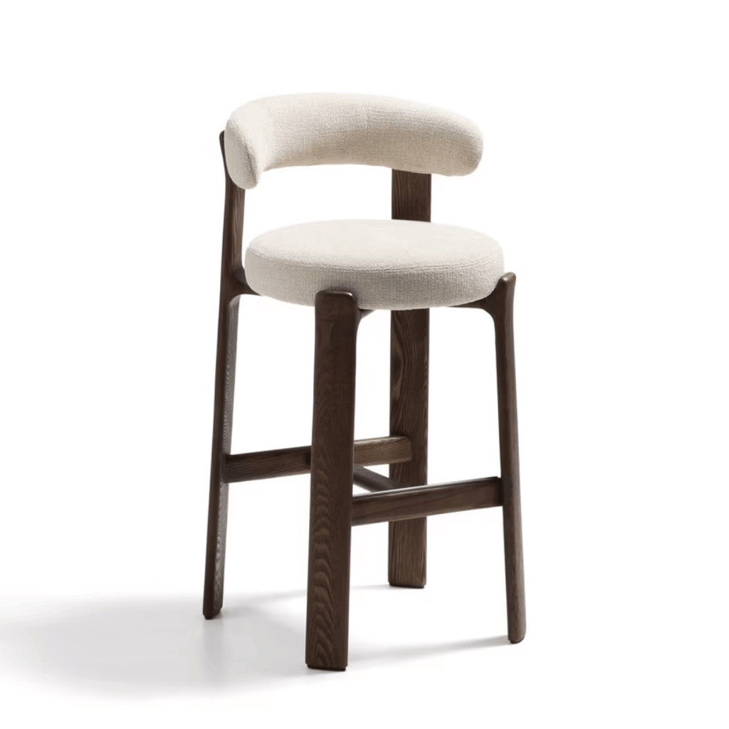 Tabouret de bar en noyer brun Mid-Century avec mousse haute densité et pieds en bois pour cuisine