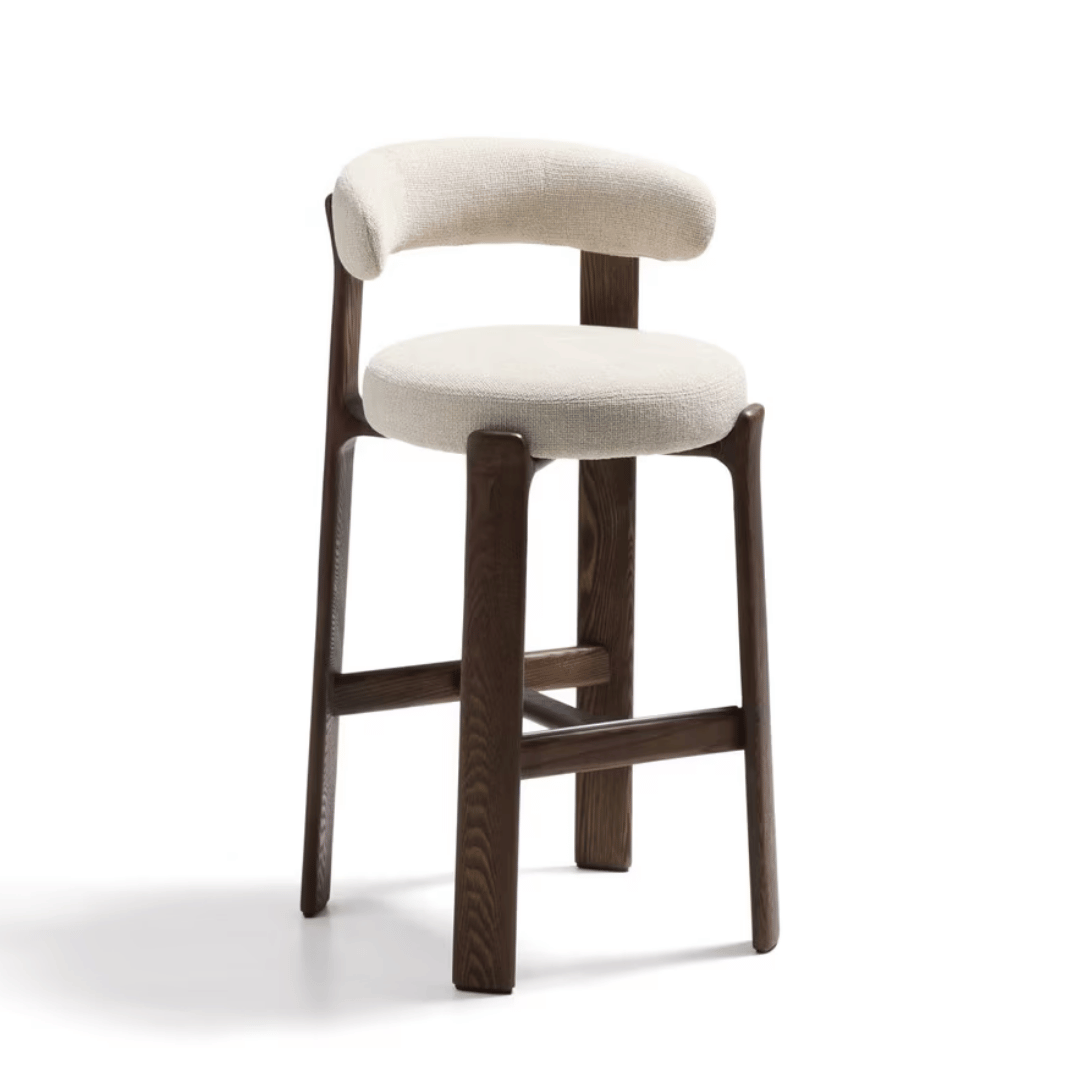 Tabouret de bar en noyer brun Mid-Century avec mousse haute densité et pieds en bois pour cuisine