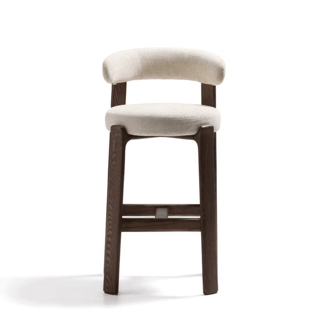 Tabouret de bar en noyer brun Mid-Century avec mousse haute densité et pieds en bois pour cuisine