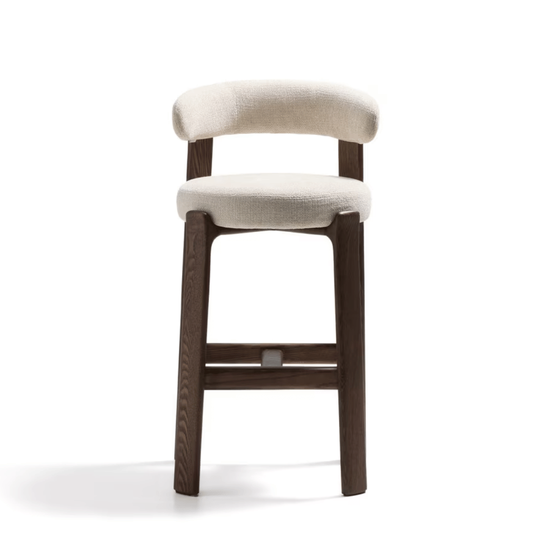 Tabouret de bar en noyer brun Mid-Century avec mousse haute densité et pieds en bois pour cuisine