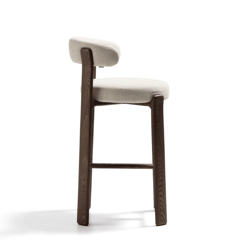 Tabouret de bar en noyer brun Mid-Century avec mousse haute densité et pieds en bois pour cuisine