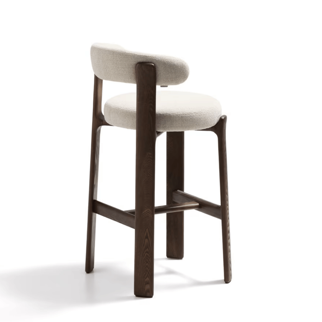 Tabouret de bar en noyer brun Mid-Century avec mousse haute densité et pieds en bois pour cuisine