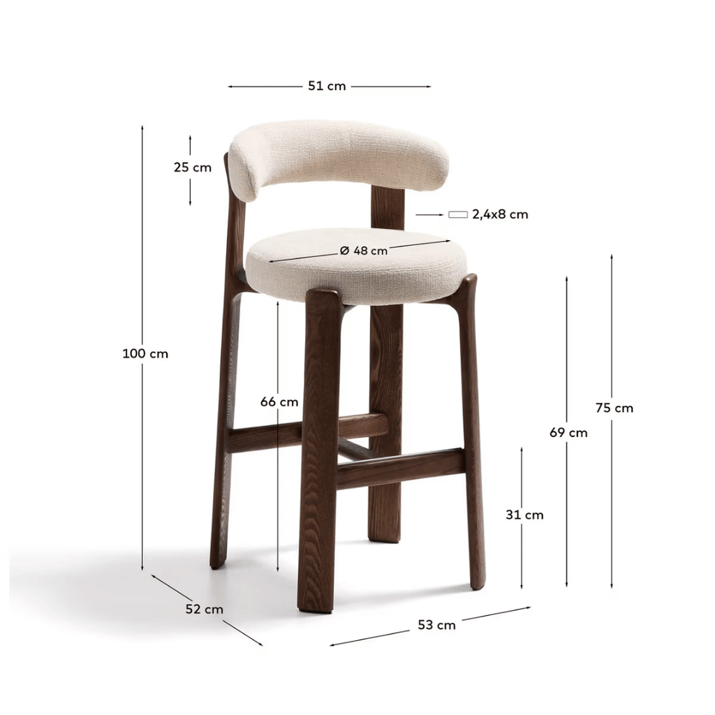 Tabouret de bar en noyer brun Mid-Century avec mousse haute densité et pieds en bois pour cuisine