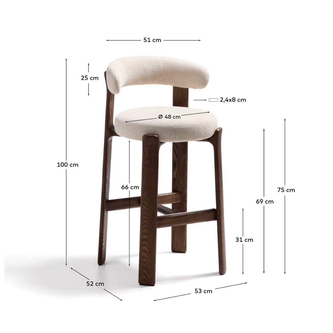 Tabouret de bar en noyer brun Mid-Century avec mousse haute densité et pieds en bois pour cuisine