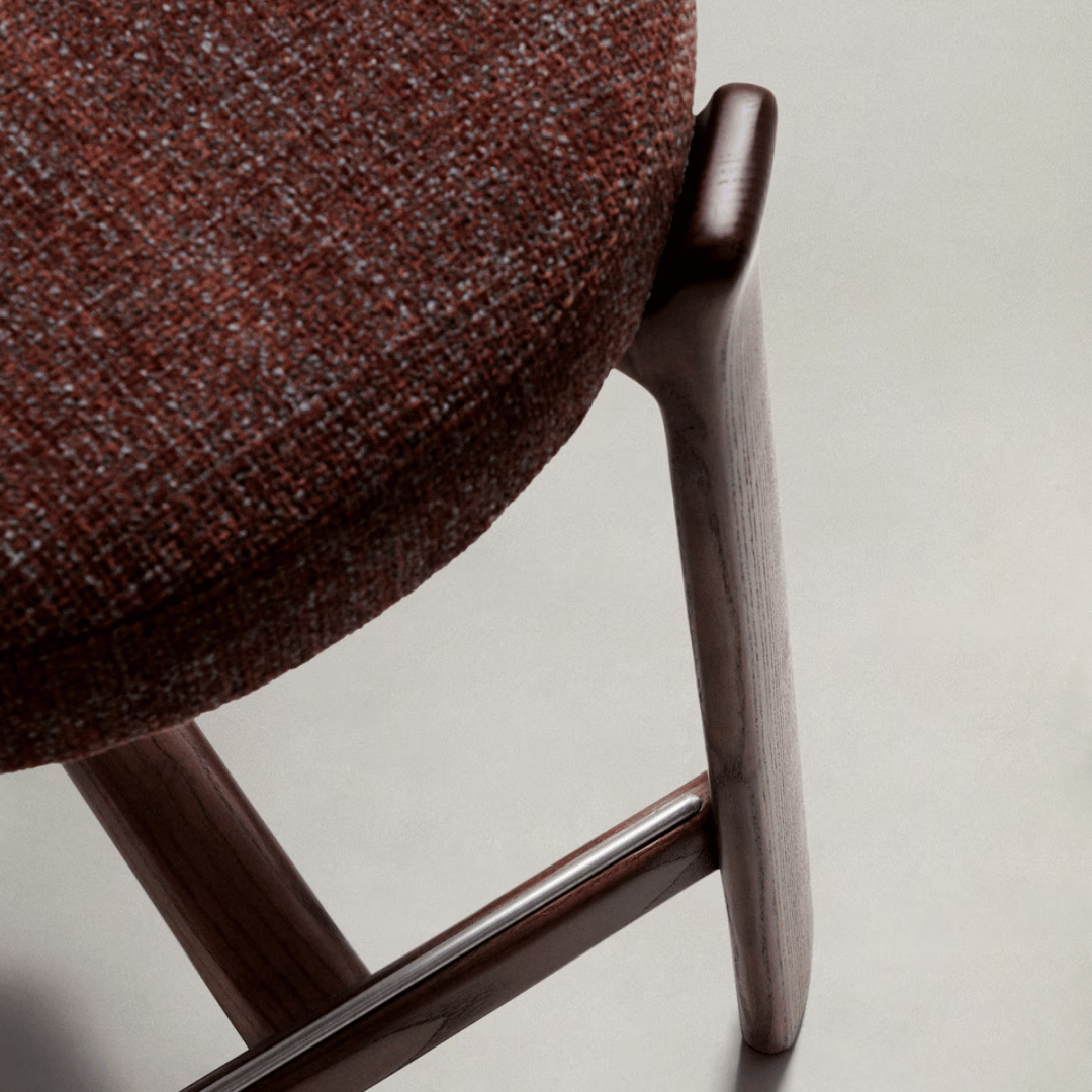 Tabouret de Bar Mid-Century en Brique Noyer avec Mousse Haute Densité et Pieds en Bois pour Cuisine