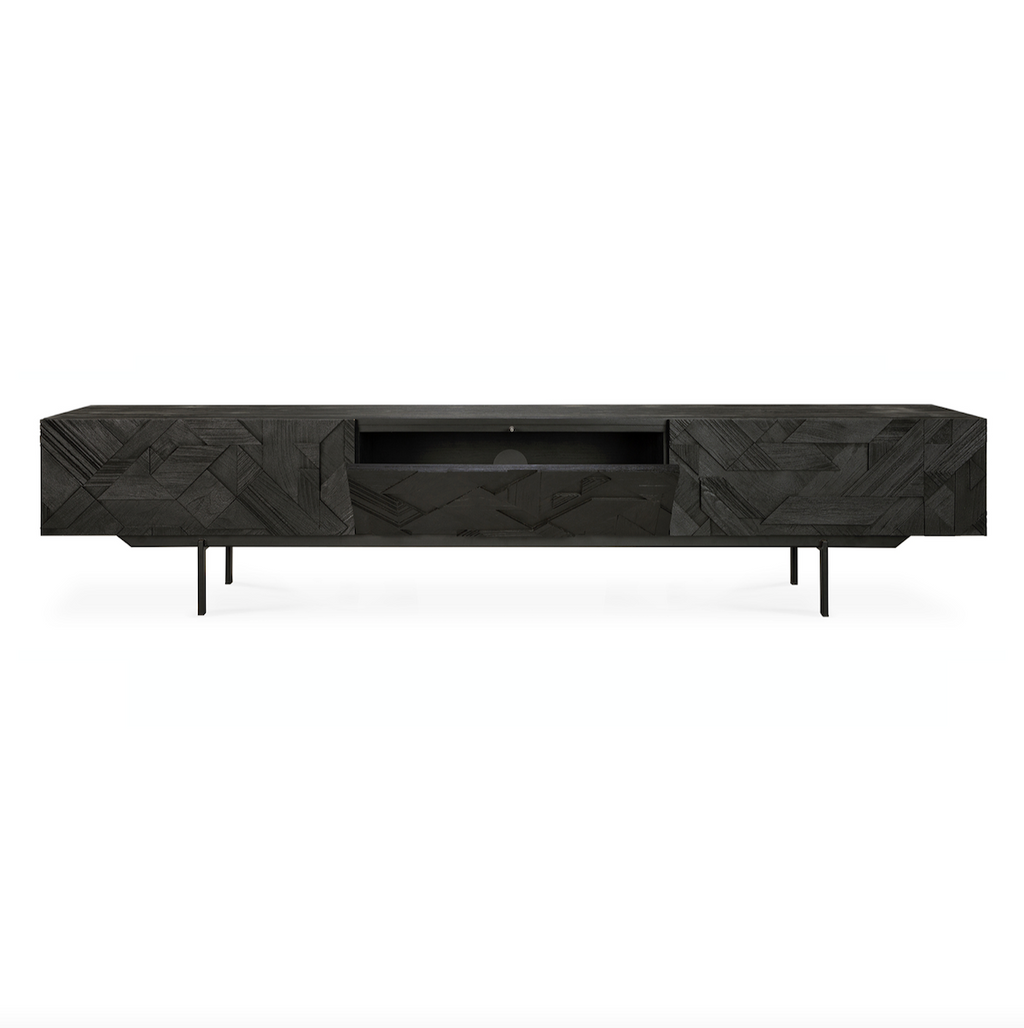 Meuble TV moderne noir en métal pour salon
