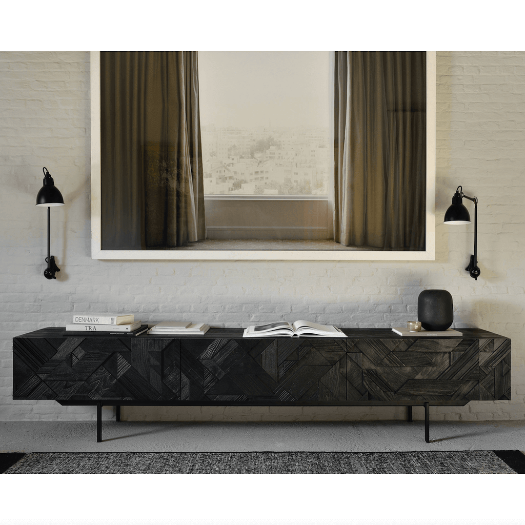 Meuble TV moderne noir en métal pour salon
